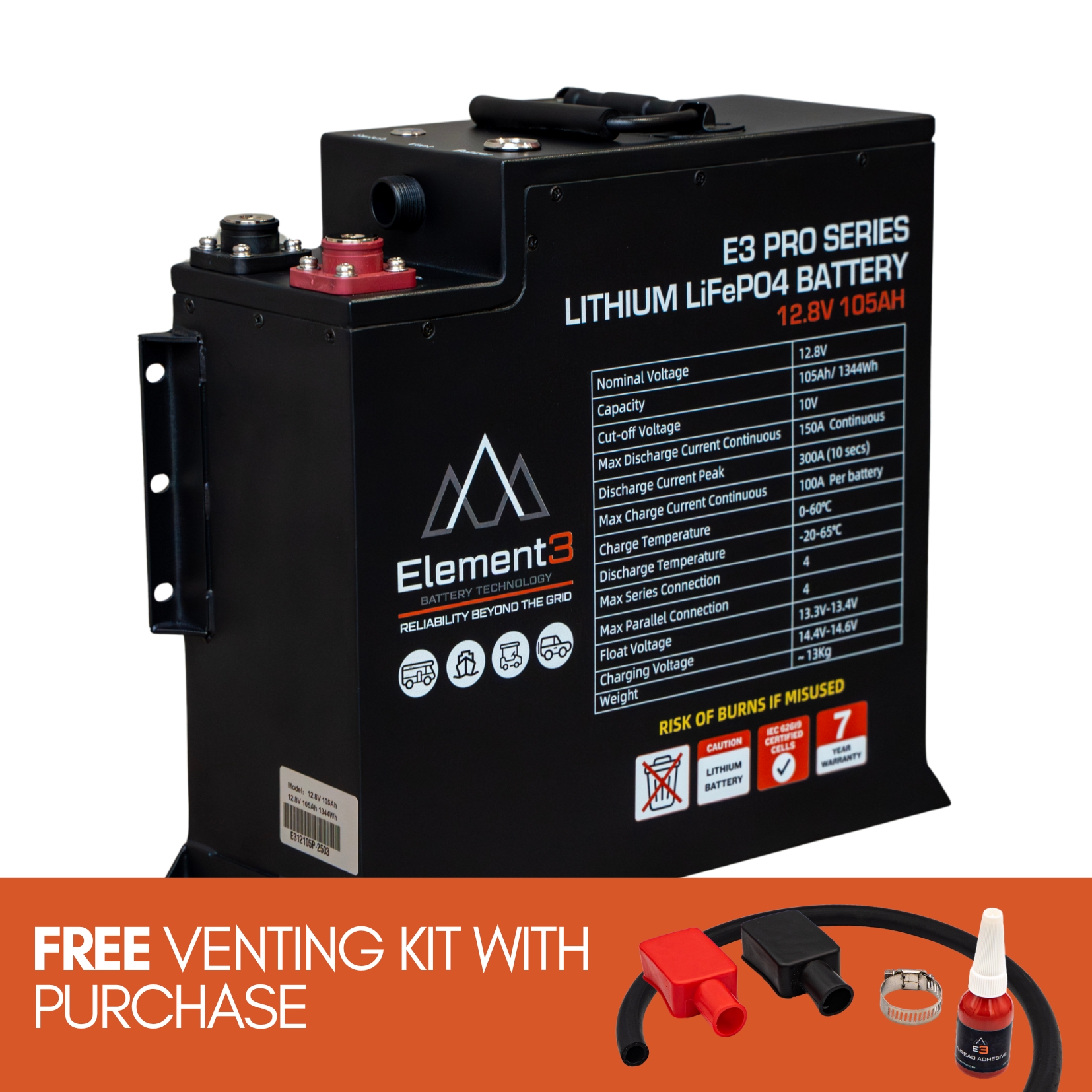 E3 12.8V 105Ah Slimline Pro Lithium Battery - Image 2
