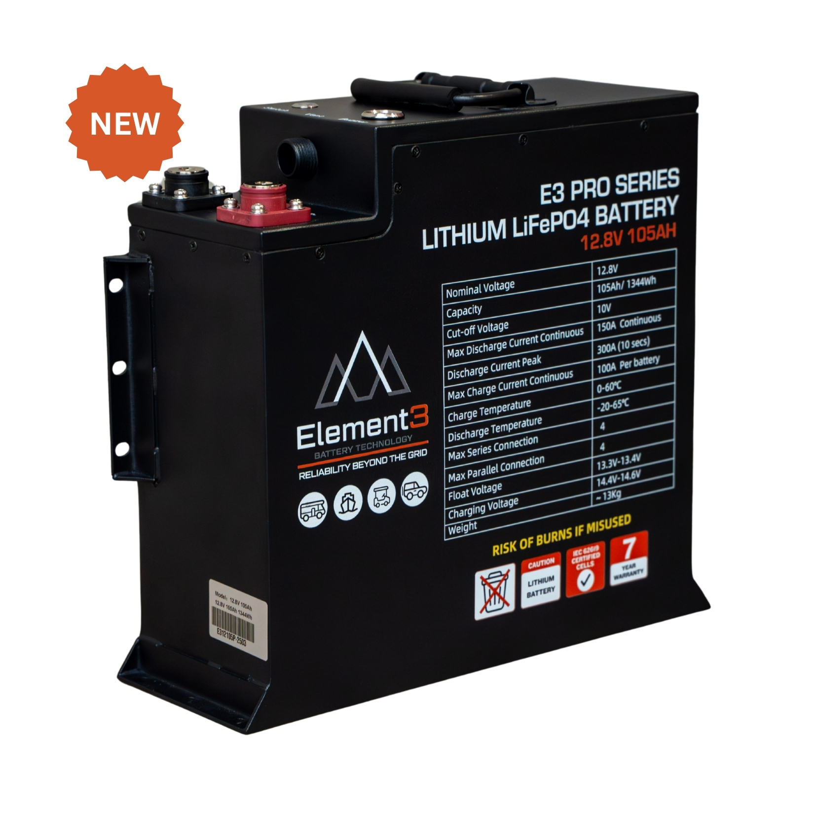 E3 12.8V 105Ah Slimline Pro Lithium Battery